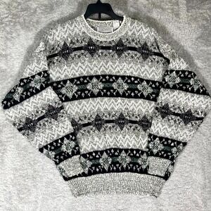 Vintage Method Sweater Mens XL Black Multicolor Geometric Tight Knit Ribbed